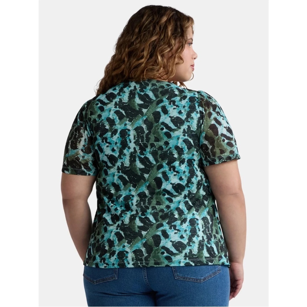 Terra & Sky Women’s Plus Twist Front Mesh Top with Short Sleeves, Size 1X - Picture 4 of 5